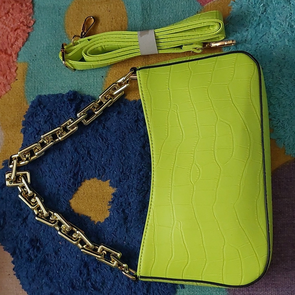 Aldo Neon Yellow/Green Crocodile Heels Sz 10 + Mathching Unbranded Bag - Picture 2 of 16